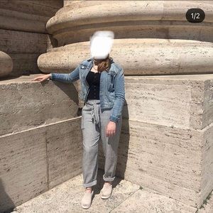 Max Studio striped tie front cuffed linen beach pants